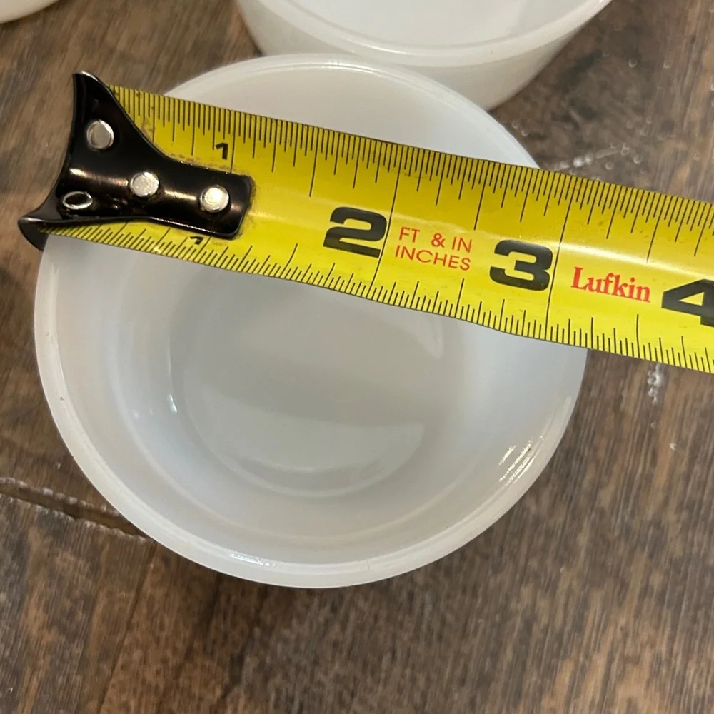 Glasbake Custard Cups White Milk Glass 5 Ramekin Dessert Prep Bowls MCM - Picture 5 of 8